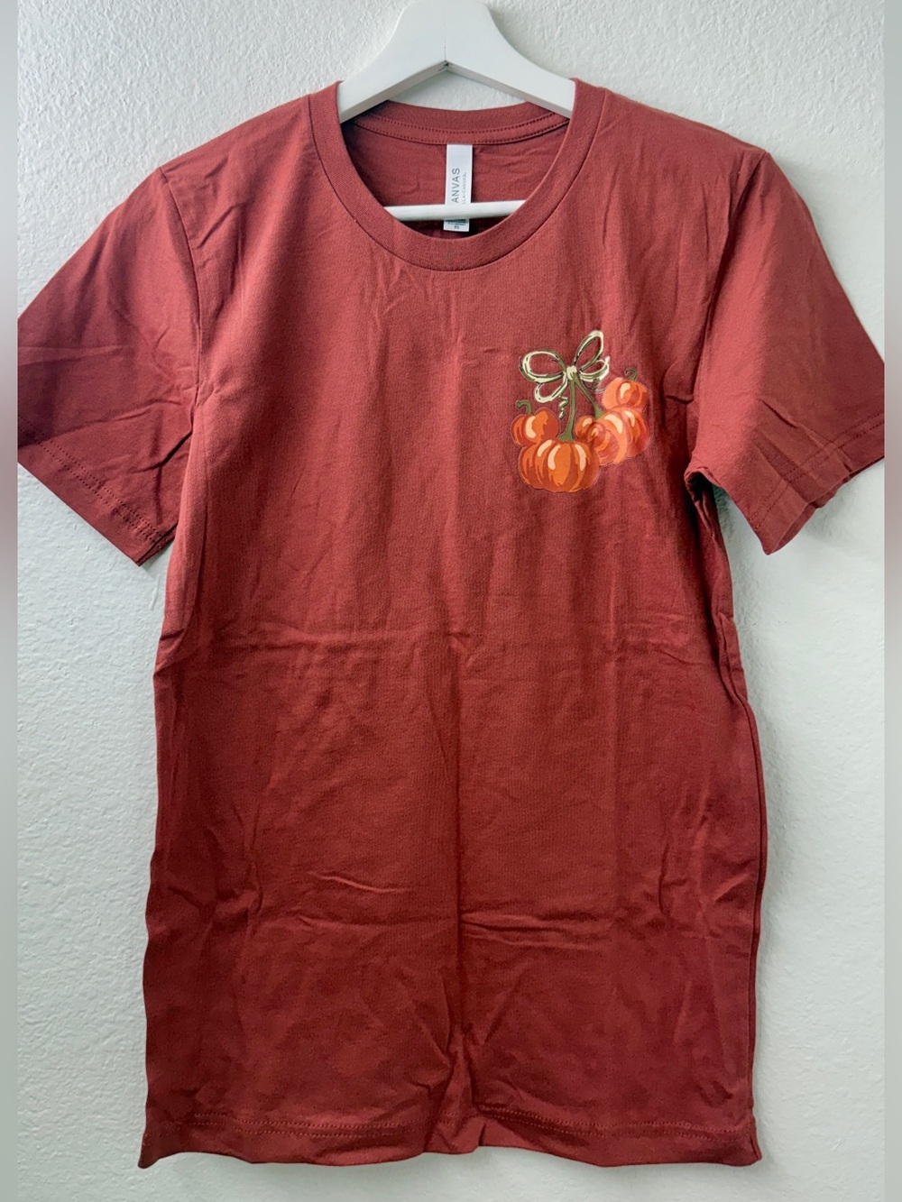 Rust Orange Short Sleeve Tee with Pumpkin Graphic - Women's